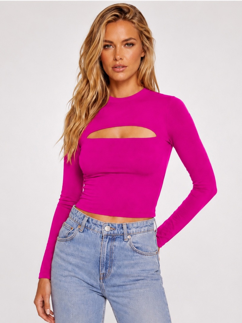 Susana Monaco Magenta Crew Slit Cutout Long Sleeve Top NWT Pink Size Medium NEW - Picture 9 of 9
